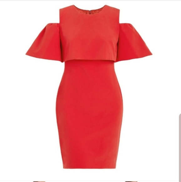 🔥Monique Lhuillier] NWT $550  Red Midi Dress size 4 - Picture 2 of 9